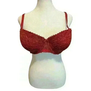 Gilligan & O' Malley Balconette Bra Women's Size 38C Lace Red & Gold Adjustable
